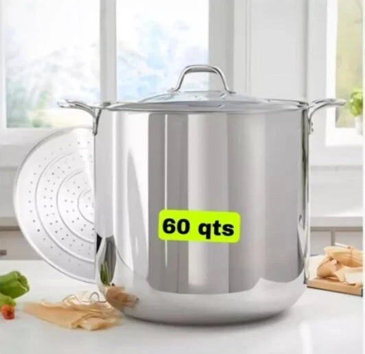 Princess House Stainless Steel 60-qt Pot & Steaming Rack 5842 Ship in