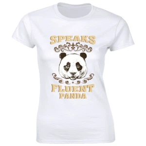 Speaks Fluent Panda Women's T-Shirt Funny Bear Animal Lover Tee - Picture 1 of 1