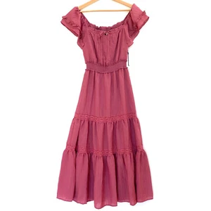 NWT Mila Mae Flutter Sleeve Tiered Gauze Maxi Dress XS Cottagecore Boho Peasant - Picture 1 of 15