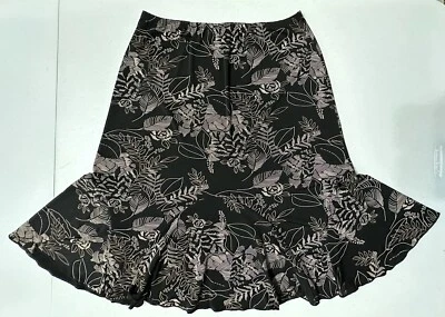JKLA California Embroidered A Line Black Floral Skirt Ruffle Hem Stretch Sz M - Image 1 of 4