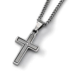 Chisel Titanium .03ct. Diamond Accent Cross 22in Necklace 22" - Picture 1 of 2