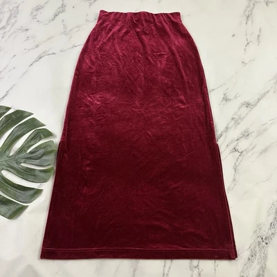 Denim & Co Womens Vintage y2k Velvet Slip Skirt Size S Berry Red Midi Side Slits - Image 1 of 4