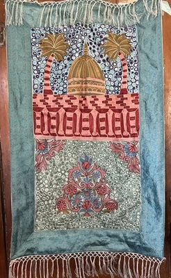 Embroidered Brocade Trim Fringed Namaz Prayer Mat - Image 1 of 4