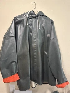 Grundens Sweden Jacket Mens M Green Brigg Fishing Rain PVC Heavy Duty Hooded - Picture 1 of 6