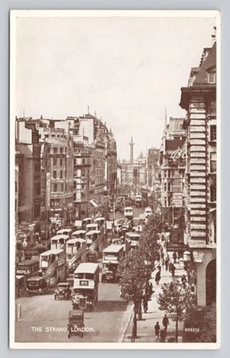The Strand London Busy Street View Old Cars Buses England Postcard - Image 1 of 2