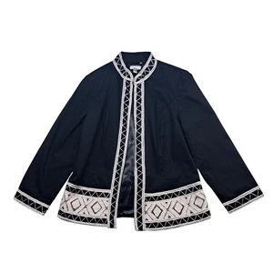 Chico's Open Jacket Women's 0 US 4 Small Black White Embroidered Geometric Boho - Picture 1 of 11