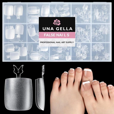 UNA GELLA Square Toe Nail Tips 216Pcs 15Sizes Full Cover Long Wider Toe Nail Tip - Image 1 of 4