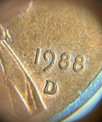 ERROR: Centavo conmemorativo Lincoln 1988-D marca de ceca roto circulado 1c Foto 1 de 4