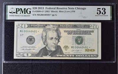 2013 $20 Federal Reserve Note Bill - Fr#2098-G*, MG* Block - PMG Graded 53 - Image 1 of 2