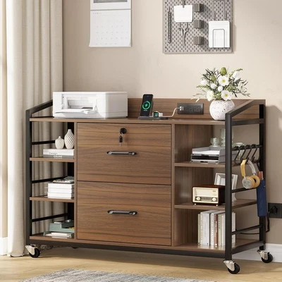 Archivador de 44" con 2 cajones y 6 estantes, archivador se adapta al tamaño legal/carta Foto 1 de 4