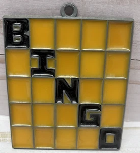 Signed CJC Stained Glass Suncatcher Bingo Card Vintage 3.5”x3” Square Hanging - Picture 1 of 5