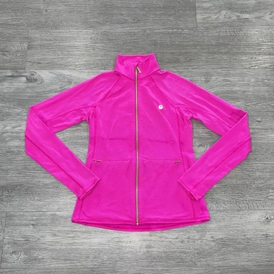 Chaqueta para mujer Lilly Pulitzer pequeña rosa lujosa cremallera completa agujeros para los pulgares Resort Foto 1 de 4