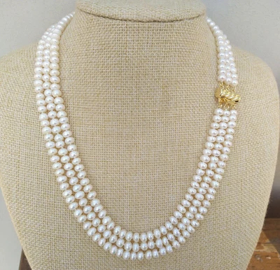 Brillante Collar de Perlas Blancas del Mar del Sur AAAA Triple Hilos Oro 18"-20" 14k Foto 1 de 3