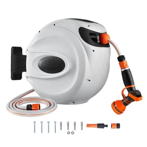 Retractable Hose Reel Water Hose Reel 82'x1/2" 180° Swivel Wall-Mounted - Picture 1 of 12