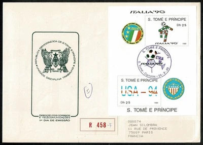 SG66 SAO TOMÉ E PRÍNCIPE 1989 Reg FDC MS world championship soccer to France nr2 - Image 1 of 2