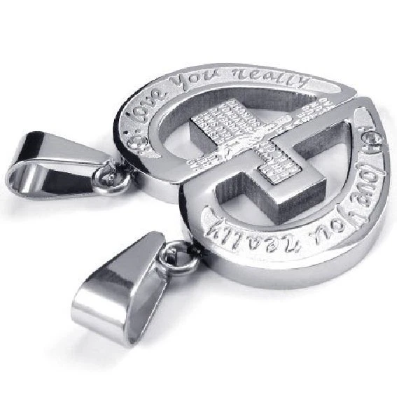 Partnerkette Puzzle Herz Kreuz Edelstahl 2 Partner Anhänger S +2 Ketten love you - Bild 1 von 1