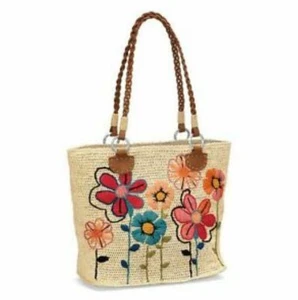 Brighton Blossom Embroidered Raffia Straw Tote Madagascar $320 NWT - Picture 1 of 8