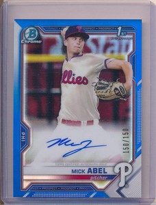 2021 Bowman Chrome Prospect Autographs Blue Refractors Mick Abel RC Auto /150