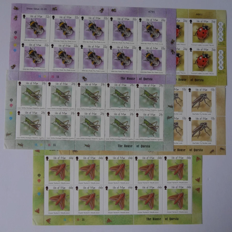 Isle of Man 2001 Insects sheets of 10 set SG 924-928 MNH mint *COMBINED POSTAGE* - Image 1 of 1