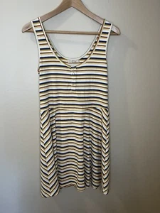 Chelsea & Violet Dress Ribbed Striped 70s Henley Tank Sundress Summer Juniors - Picture 1 of 8