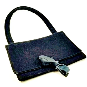 Black Purse Wool Boucle Leather Wendel Johnston NY Shoulder Strap  Wearable Art - Picture 1 of 11