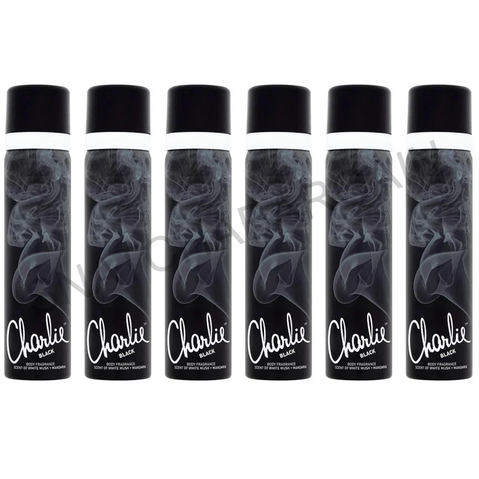 6 x CHARLIE BODY SPRAY BLACK FRAGRANCE 75ml