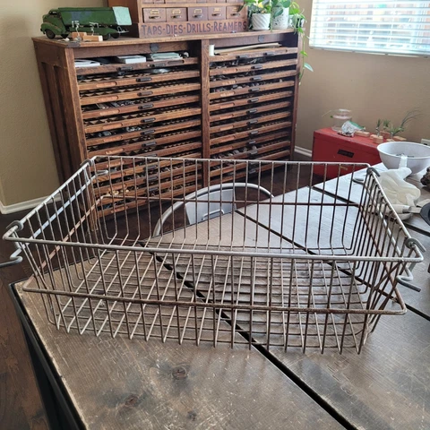 Vintage Steel Shopping Basket 24x16 Metal Industrial Heavy Duty Garage Storage Cover