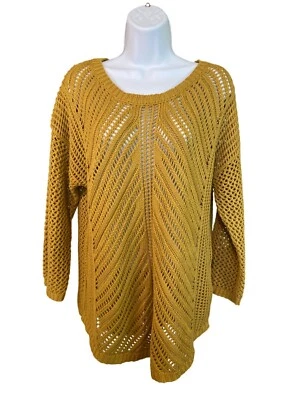 Chelsea & Theodore Open Knit Womens Sweater X Yellow  Lagenlook Minimalist - Image 1 of 4
