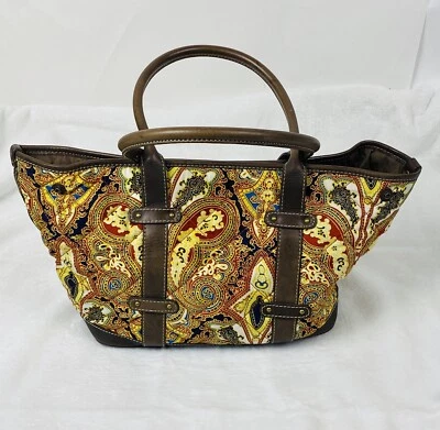 J Crew Cartera de Cuero de Seda Bolso de Hombro Bolso de Mano Cachemira Marrón Dorado Foto 1 de 4