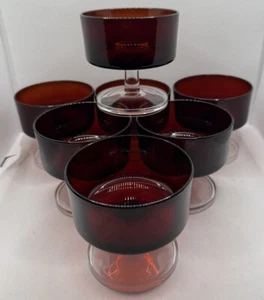 FRANCIA FRANCESA LUMINARC Juego de 7 vasos de postre vintage de champán rojo cristalería - Imagen 1 de 3