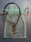 Fish Bones Surfer Necklace Black Leather Cord Stainless Fish Skeleton Blue Pearl