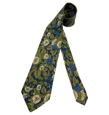 Corbata YVES SAINT LAURENT Azul/Verde/Beige Floral Hoja Seda LUJO ITALIA Foto 1 de 4