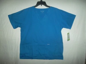 Landau Size M V Neck Solid Blue Scrub Top - Picture 1 of 5