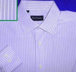 DAVID DONAHUE MENS SHIRT 16.5 M 32-33 LAVENDER PURPLE WHITE STRIPED - Picture 1 of 5