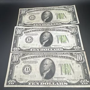 3 Light Green Seal 1934 Series D $10 Ten Dollar Bill - Picture 1 of 10
