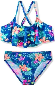 Girl Two Piece Swimsuit Floral Bikini Set Adjustable Strap Bathing Suit Size 3/4 - Picture 1 of 6