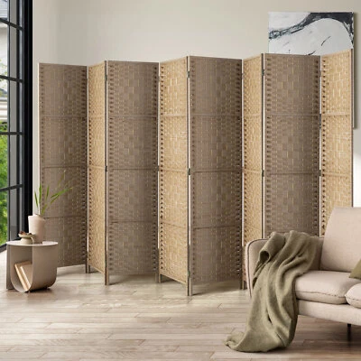 Oikiture 8 Panel Room Divider Privacy Screen Dividers Woven Wood Fold Stand - image 1 of 4