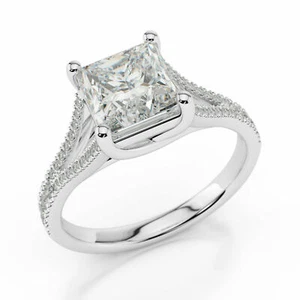 Anillo de Compromiso Oro Blanco 14K 2.20 Ct Solitario Corte Princesa Moissani... - Imagen 1 de 5