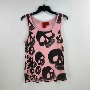 A&G Amal Guessous Tank Top Womens L Pink Black Skull Graphic Print Grunge - Picture 1 of 7