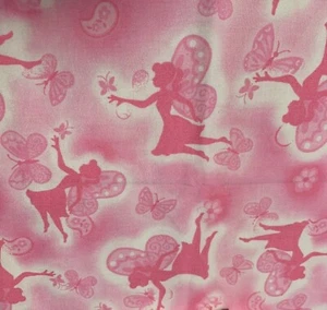 Concord Pixie Garden Pink Fairy & Butterfly Fabric 11" x 46" Cotton Springs Glob - Picture 1 of 5