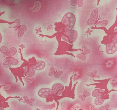 Concord Pixie Garden Pink Fairy & Butterfly Fabric 11" x 46" Cotton Springs Glob - Image 1 of 4