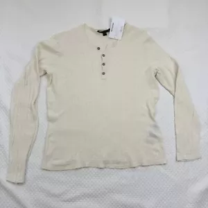 NWOT John Varvatos Mens Large Largvora Regular Fit Long Slv Henley Shirt Ivory - Picture 1 of 11