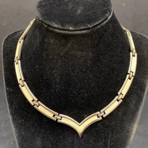 Vintage Whiting Davis Gold Tone White Enamel Long Link Chevron Collar Necklace  - Picture 1 of 8