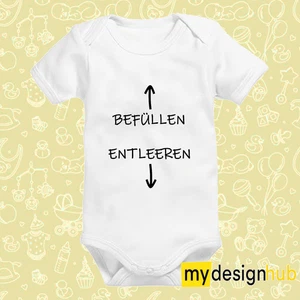 Babybody fun kurzarm mit Spruch befüllen entleeren Baumwolle Body weiß Geschenk - Bild 1 von 5