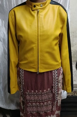 BEST New Women's Yellow Leather Jacket 100% Real Lambskin Bomber Biker Jacket - Image 1 of 4