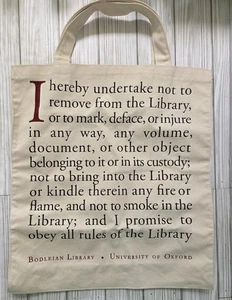 Bodleian Library University of Oxford Book Bag Canvas Oath English Latin Natural - Picture 1 of 8