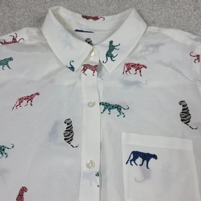Rails Kathryn Blouse Top White Button Down Cheetah Wild Cats Small EUC - Image 1 of 4