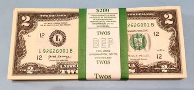 100 TWO DOLLAR BILLS - $2 UNCIRCULATED SEQUENTIAL-2017A US BILLS - Image 1 of 4