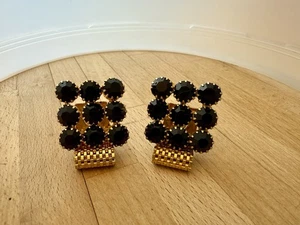 Multi Black Rhinestones Ornate Gold Tone Mesh Wrap Cufflinks - Picture 1 of 2