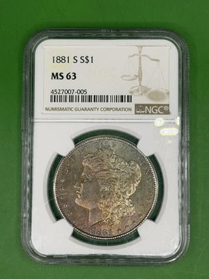 Rust Orange Toned Morgan Silver Dollar 1881-S MS-63 NGC- See Video! - Image 1 of 4